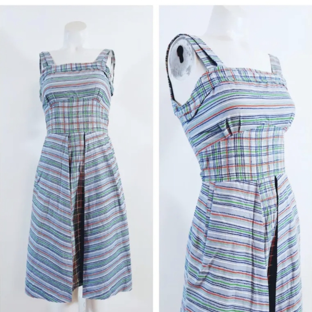 🦋🍄Vintage 50s plaid and striped cotton sun dress day dress Glitterngoldvintage